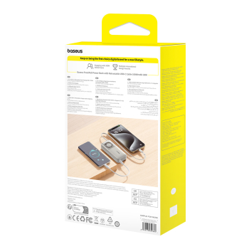 Powerbank Free2Pull 10000mAh 30W z portem USB-C i rozwijanym kablem USB-C - szary