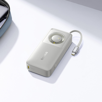 Powerbank Free2Pull 10000mAh 30W z portem USB-C i rozwijanym kablem USB-C - szary