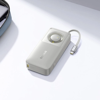 Powerbank Free2Pull 10000mAh 30W z portem USB-C i rozwijanym kablem USB-C - szary