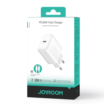 Ładowarka sieciowa USB-C PD 30W QC SFC + kabel USB-C 1m - biały