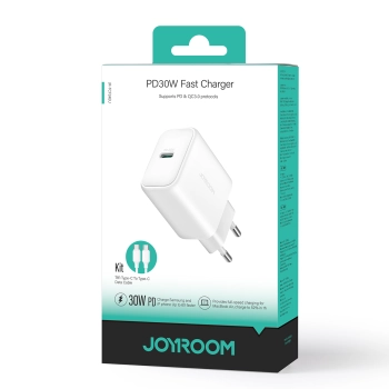 Ładowarka sieciowa USB-C PD 30W QC SFC + kabel USB-C 1m - biały