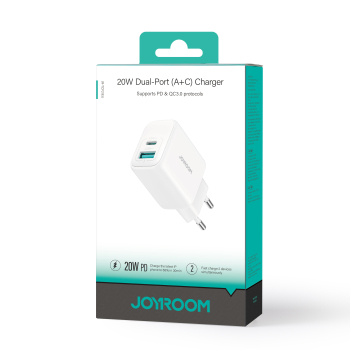 Ładowarka sieciowa USB-C USB-A 20W PD QC 3.0 - biała