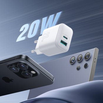 Ładowarka sieciowa USB-C USB-A 20W PD QC 3.0 - biała