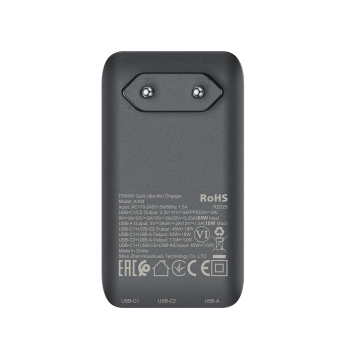 Ładowarka sieciowa płaska 65W GaN 2 USB-C USB-A ultra cienka - czarna