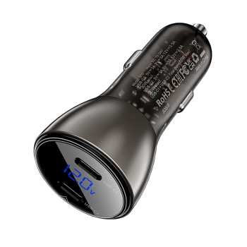 Ładowarka samochodowa 60W 2x USB-C z wyświetlaczem i metalową obudową - czarna