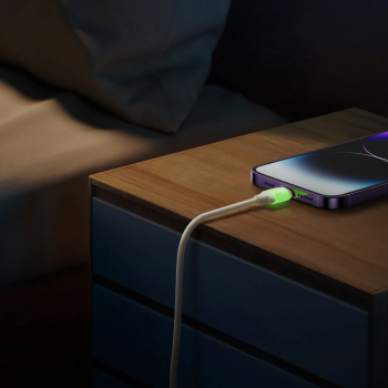 Kabel przewód USB-C - iPhone Lightning z fluorescencyjną końcówką 30W 1.2m - beżowy