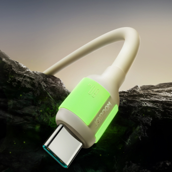 Kabel przewód USB-C - USB-C z fluorescencyjną końcówką 60W 1.2m - beżowy