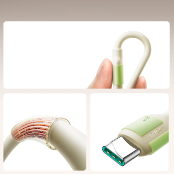 Kabel przewód USB-A - USB-C z fluorescencyjną końcówką 3A 2m - beżowy