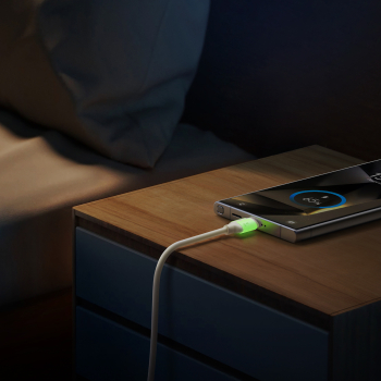 Kabel przewód USB-A - USB-C z fluorescencyjną końcówką 3A 2m - beżowy
