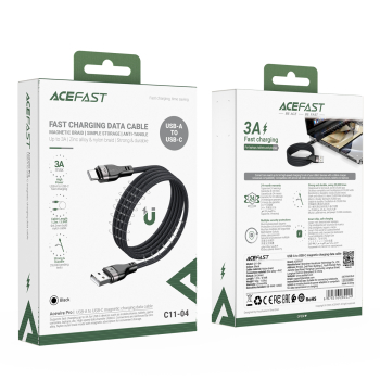 Kabel przewód USB-A - USB-C 3A z magnetycznym organizerem 1.2m - czarny
