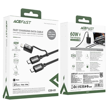 Kabel przewód USB-C - USB-C / Lightning 60W 480Mb/s 3A 1.2m - czarny