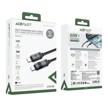 Kabel przewód USB-C - USB-C z wyświetlaczem 480Mb/s 66W 1.2m - czarny
