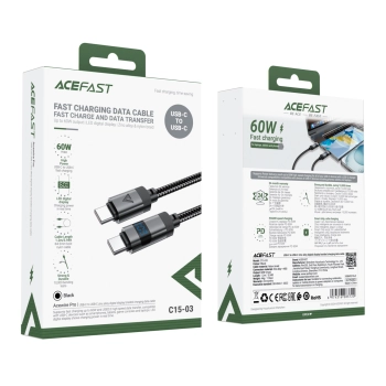 Kabel przewód USB-C - USB-C z wyświetlaczem 480Mb/s 66W 1.2m - czarny