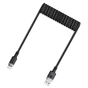 Kabel przewód spiralny USB-A - USB-C 480Mb/s 3A 1.2m - czarny