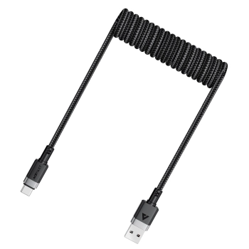 Kabel przewód spiralny USB-A - USB-C 480Mb/s 3A 1.2m - czarny