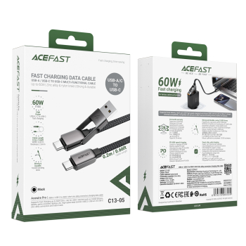 Kabel przewód USB-C - USB-A / USB-C 480Mb/s 3A 0.2m - czarny