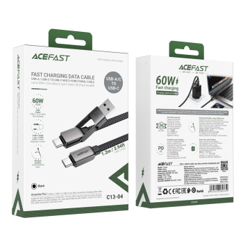 Kabel przewód USB-C - USB-A / USB-C 480Mb/s 3A 1.2m - czarny