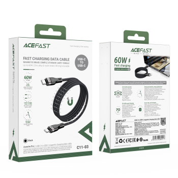Kabel przewód USB-C 480Mb/s 100W z organizerem magnetycznym 1.2m - czarny