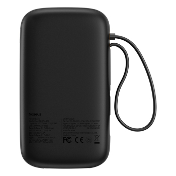Powerbank QPow 2 20000mAh 30W z 2 wbudowanymi kablami USB-C - czarny