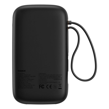 Powerbank QPow 2 20000mAh 30W z 2 wbudowanymi kablami USB-C - czarny