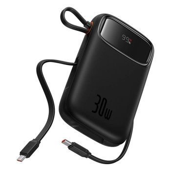Powerbank QPow 2 20000mAh 30W z 2 wbudowanymi kablami USB-C - czarny