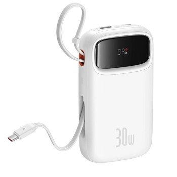 Powerbank QPow 2 20000mAh 30W z 2 wbudowanymi kablami USB-C - biały
