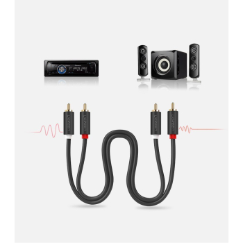 Kabel przewód audio 2RCA (męski) - 2RCA (męski) 2m - szary