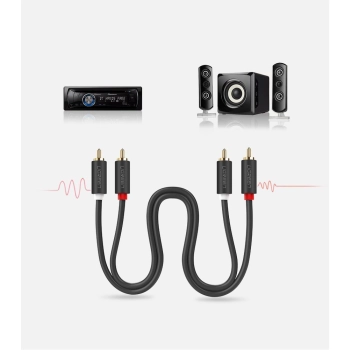 Kabel przewód audio 2RCA (męski) - 2RCA (męski) 2m - szary