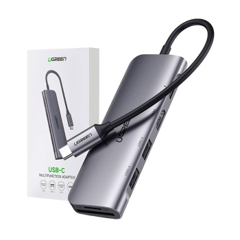 6w1 HUB adapter USB-C - HDMI USB-A USB-C PD czytnik SD TF - szary
