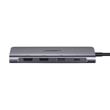 6w1 HUB adapter USB-C - HDMI USB-A USB-C PD czytnik SD TF - szary