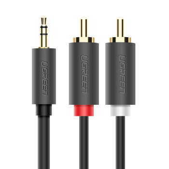 Kabel przewód audio 3.5 mm mini jack (męski) - 2RCA (męski) 1m - szary