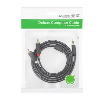 Kabel przewód audio 3.5 mm mini jack (męski) - 2RCA (męski) 1m - szary