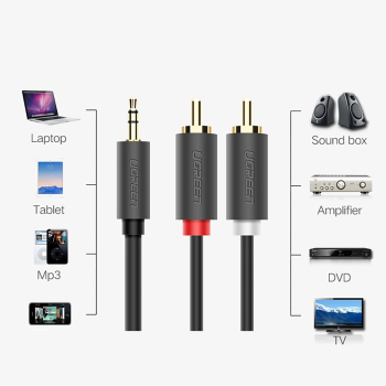 Kabel przewód audio 3.5 mm mini jack (męski) - 2RCA (męski) 1m - szary