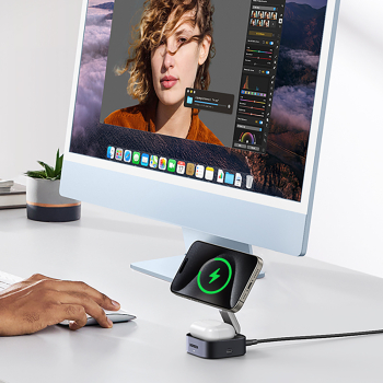 3w1 Ładowarka indukcyjna MagSafe Qi2 USB-C do telefonu słuchawek - czarna