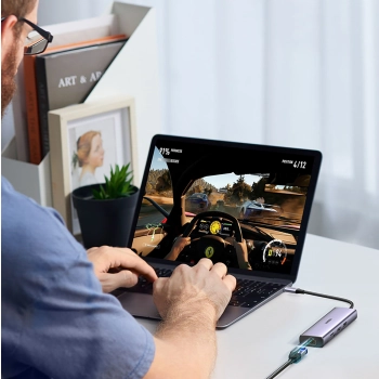 HUB Adapter USB-C - USB-A / HDMI / RJ45 / czytnik kart SD i TF / USB-C PD 100W - szary