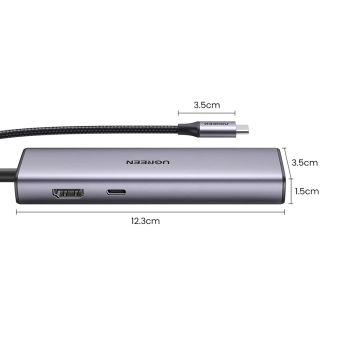 HUB Adapter USB-C - USB-A / HDMI / RJ45 / czytnik kart SD i TF / USB-C PD 100W - szary