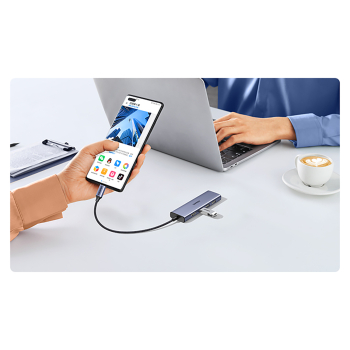 6w1 HUB Adapter USB-C - HDMI / USB-A / czytnik kart SD TF - szary