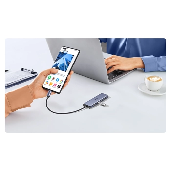 6w1 HUB Adapter USB-C - HDMI / USB-A / czytnik kart SD TF - szary