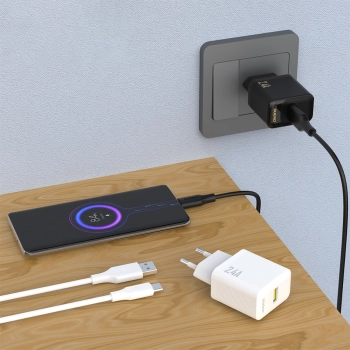 Ładowarka sieciowa 2.4A USB-A - biała