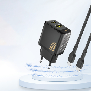 Szybka ładowarka sieciowa 25W USB-A USB-C - czarna