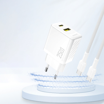 Szybka ładowarka sieciowa 25W USB-A USB-C - biała