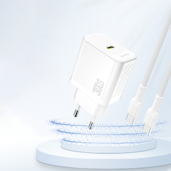 Szybka ładowarka sieciowa 30W PD GaN USB-C - biała