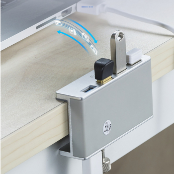 Hub rozdzielacz MH4PU na zacisk do biurka monitora 4x USB-A - srebrny