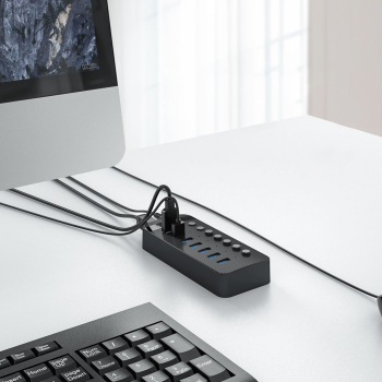 Hub CT2U3-10AB z włącznikami 10x USB-A - czarny