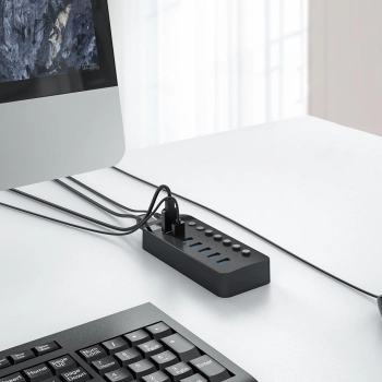 Hub CT2U3-10AB z włącznikami 10x USB-A - czarny