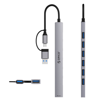 Hub YSA2-U3 stacja dokująca USB-A / USB-C na 7x USB-A - szary