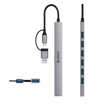 Hub YSA2-U3 stacja dokująca USB-A / USB-C na 7x USB-A - szary