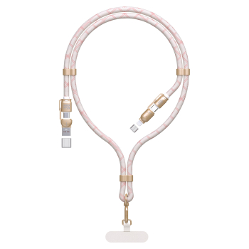 4w1 Kabel przewód smycz USB-A / USB-C / iPhone Lightning PD QC 65W 1.5m - różowy