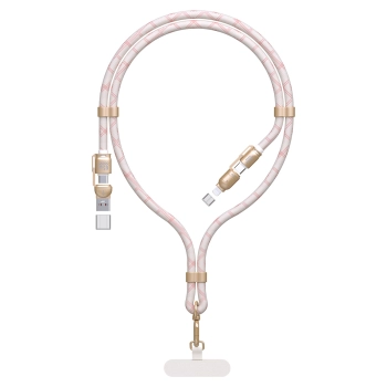 4w1 Kabel przewód smycz USB-A / USB-C / iPhone Lightning PD QC 65W 1.5m - różowy