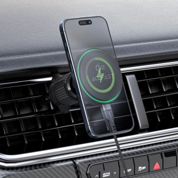 Uchwyt samochodowy z ładowarką magnetyczną na telefon Qi2 15W do kratki nawiewu - czarny